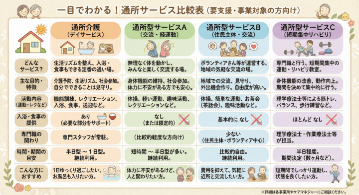 要支援が利用できるデイサービスの種類